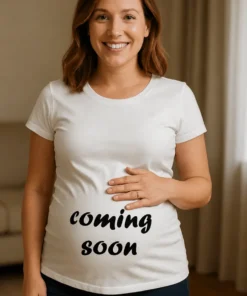 Gravid t-skjorte kommer snart med teksten coming SOON på morsom gave t-skjorte