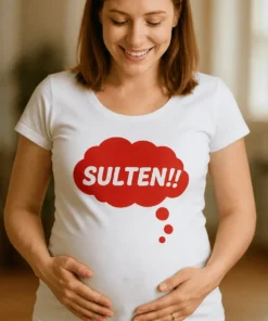 Gravid t-skjorte Sulten med trykket SULTEN!! på morsom gave t-skjorte