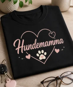 Minimalistisk Hundemamma T-skjorte med myk blush rosa og kremfarget trykk, paw print og hjerte