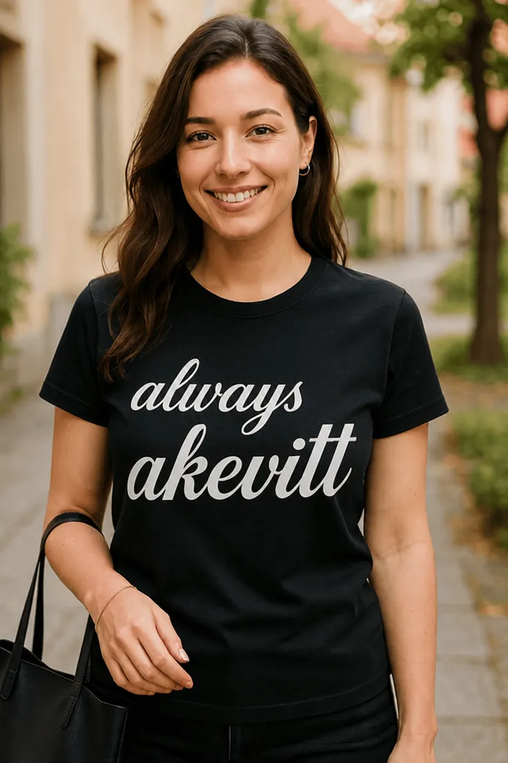 Morsom t-skjorte Always akevitt med trykket always akevitt på fronten