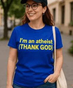 Morsom t-skjorte Ateist takk Gud med teksten I'm an atheist (THANK GOD)