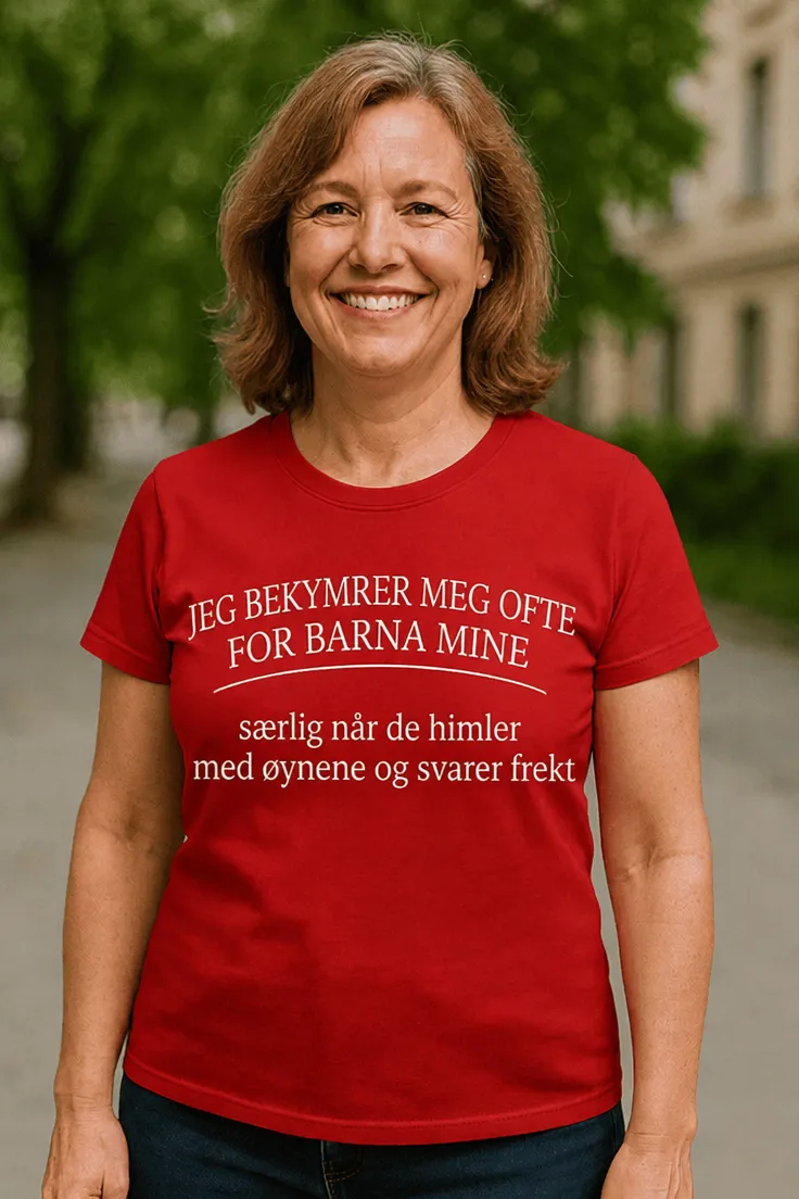 Morsom t-skjorte Bekymret for barna med humoristisk tekst for foreldre
