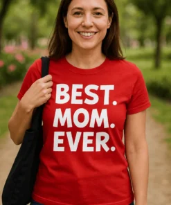 Morsom t-skjorte Best mom ever med teksten BEST. MOM. EVER. på front