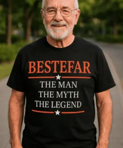 Morsom t-skjorte Bestefar legenden med teksten BESTEFAR THE MAN THE MYTH THE LEGEND