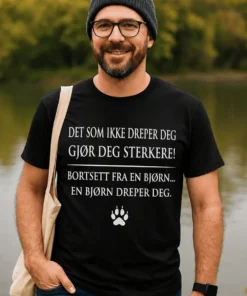 Morsom t-skjorte Bjørnen dreper deg med humoristisk bjørnemotiv og tekst