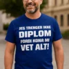 Morsom t-skjorte Diplom ikke nødvendig med humoristisk tekst som gaveidé