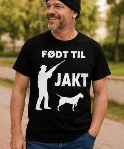 Morsom t-skjorte Født til jakt med teksten FØDT TIL JAKT