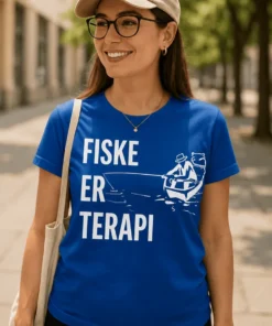 Morsom t-skjorte Fiske er terapi med teksten FISKE ER TERAPI