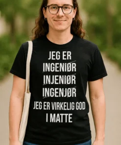 Morsom t-skjorte God i matte med humoristisk ingeniørdesign og trykket tekst