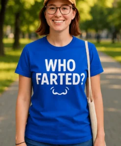 Morsom t-skjorte Hvem prompet med trykket WHO FARTED? الما