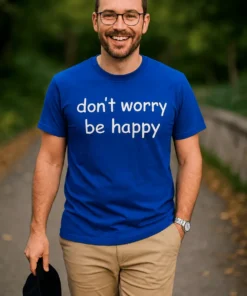 Morsom t-skjorte Ikke bekymre deg vær glad med trykket don't worry be happy