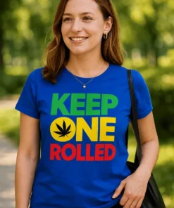 Morsom t-skjorte Keep one rolled rasta stil med teksten KEEP ONE ROLLED