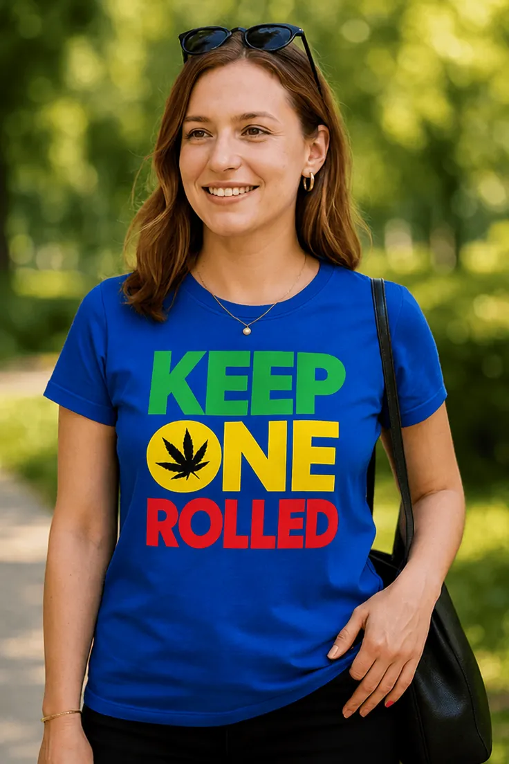 Morsom t-skjorte Keep one rolled rasta stil med teksten KEEP ONE ROLLED