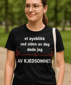 Morsom t-skjorte Kjedet til døde med trykket et øyeblikk ved siden av deg døde jeg AV KJEDSOMHET.