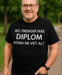 Morsom t-skjorte Kona vet alt som gave til bursdag for mann med sans for ekteskapshumor