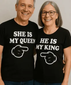 Morsom t-skjorte Konge og dronning parsett for par med matchende design