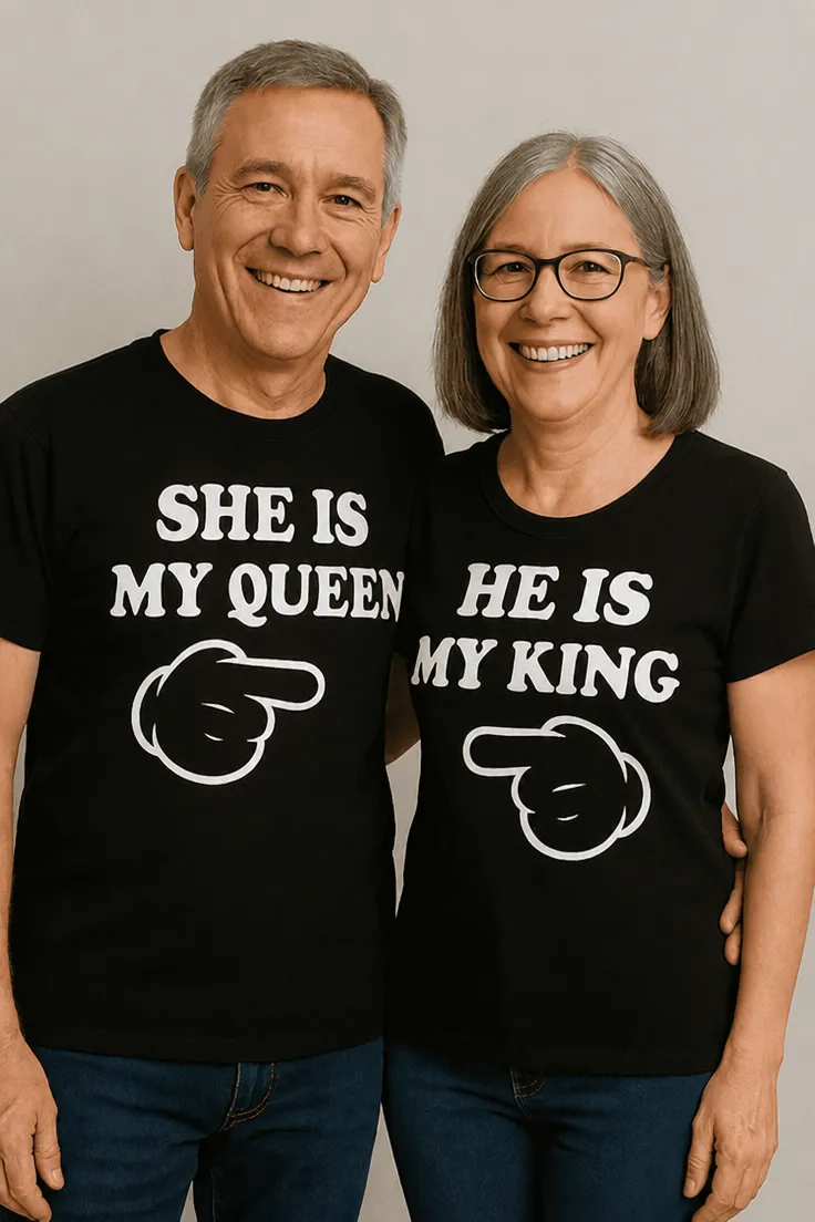 Morsom t-skjorte Konge og dronning parsett for par med matchende design