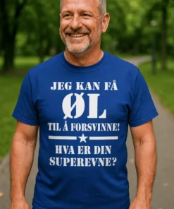 Morsom t-skjorte Øl forsvinner med humoristisk ølmotiv og trykket JEG KAN FÅ ØL TIL Å FORSVINNE! HVA ER DIN SUPEREVNE?