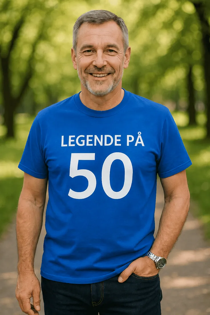 Morsom t-skjorte Legende på 50 med teksten LEGENDE PÅ 50