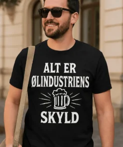 Morsom t-skjorte Ølindustrien har skylden med trykket ALT ER ØLINDUSTRIENS SKYLD