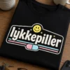 Morsom t-skjorte med teksten lykkepiller i ren typografi