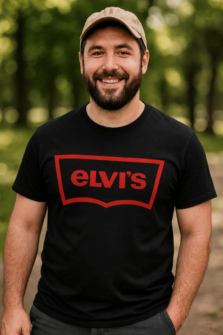 Morsom t-skjorte med navn med trykket eLVI'S på svart t-skjorte