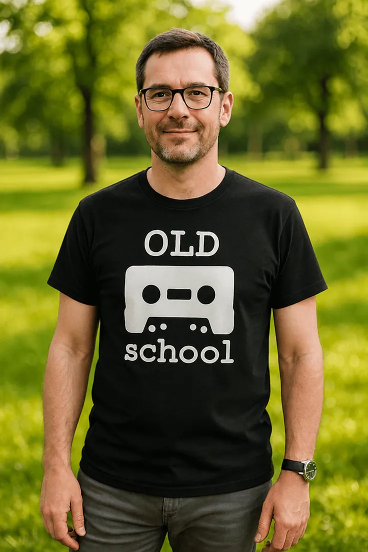 Morsom t-skjorte Old school som gave til bursdag for nostalgiker med humor