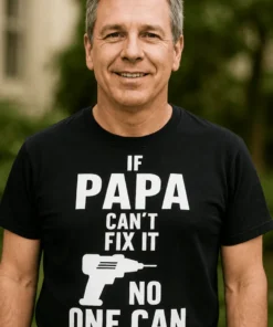 Morsom t-skjorte Papa fikser alt med teksten IF PAPA CAN'T FIX IT ☑NO ONE CAN