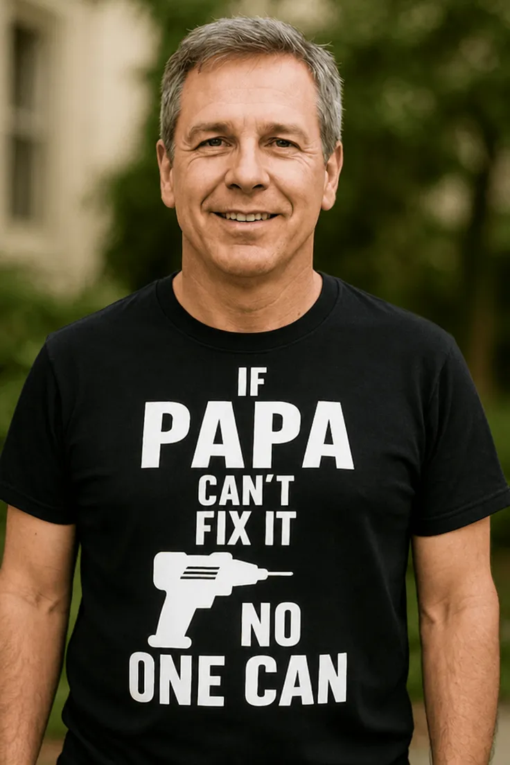 Morsom t-skjorte Papa fikser alt med teksten IF PAPA CAN'T FIX IT ☑NO ONE CAN