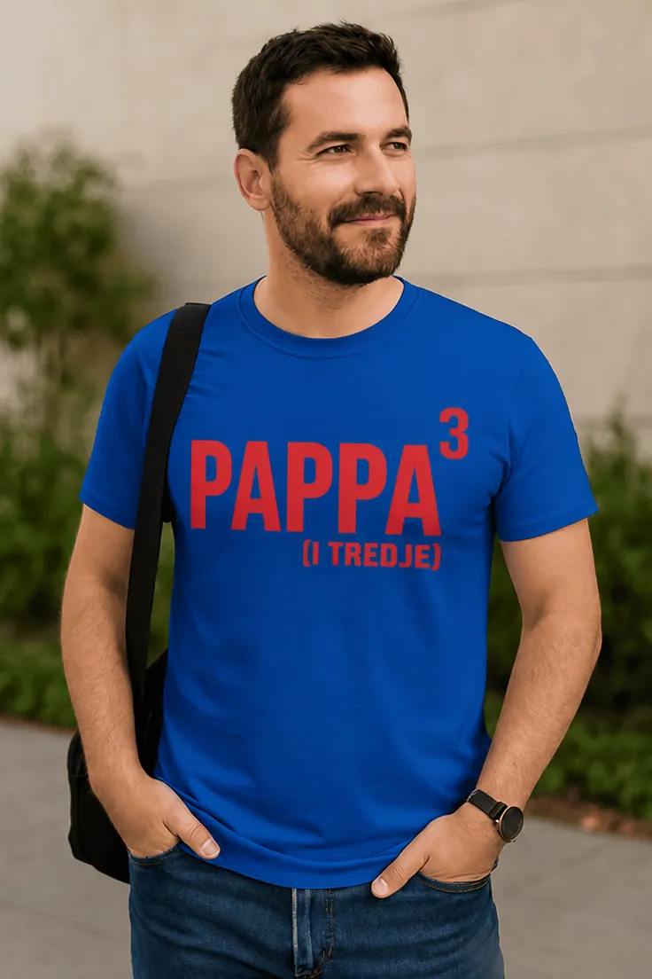 Morsom t-skjorte Pappa i tredje med trykket PAPPA³ (I TREDJE)