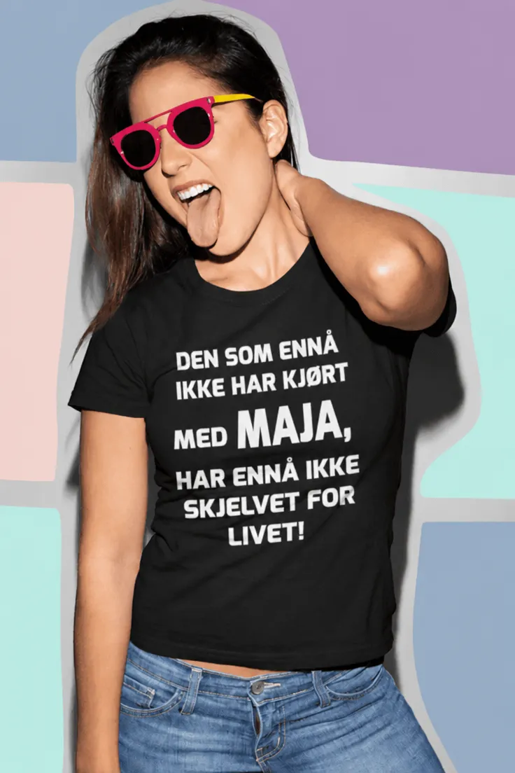 Morsom t-skjorte Skjelver for livet med navn som gave med humoristisk biltema og personlig navn