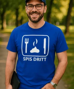 Morsom t-skjorte Spis dritt med teksten SPIS DRITT på fronten