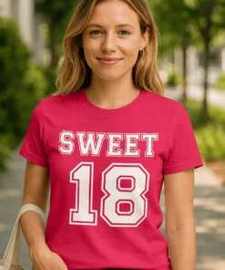 Morsom t-skjorte Sweet 18 med trykket SWEET 18
