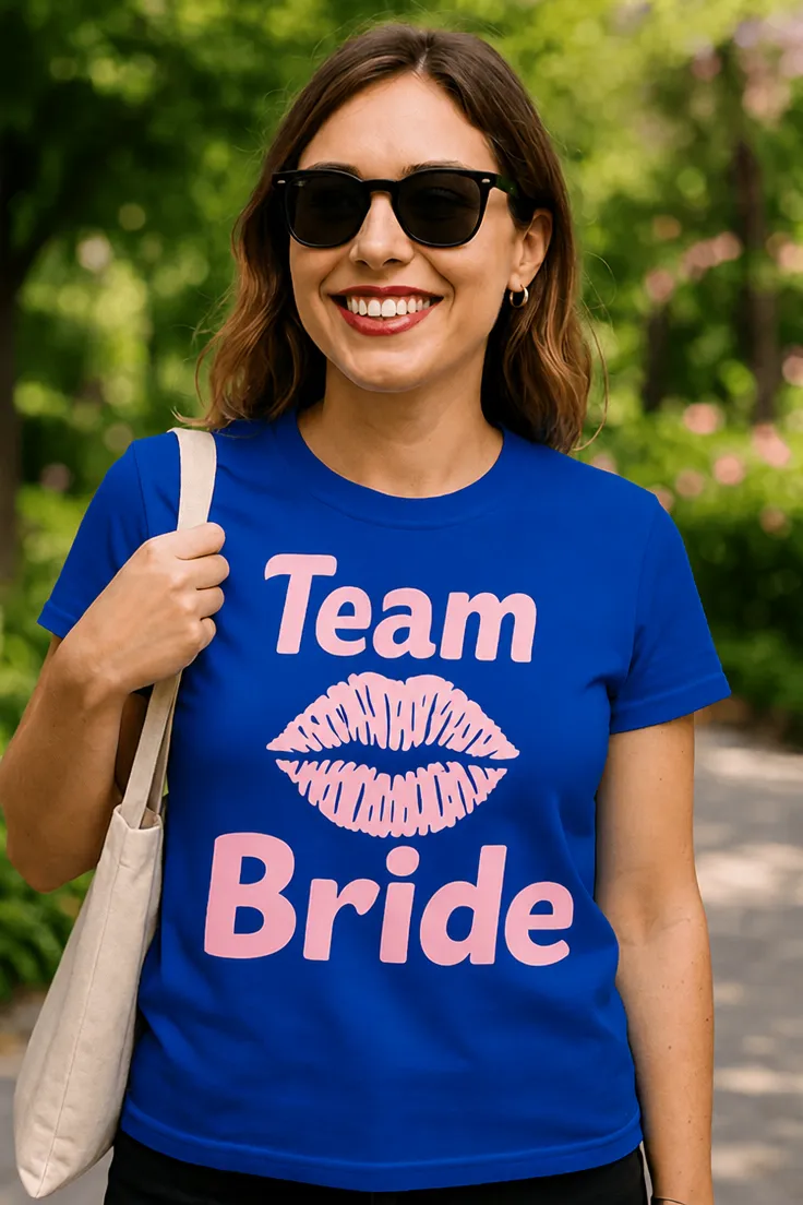 Morsom t-skjorte Team bride med trykket Team Bride