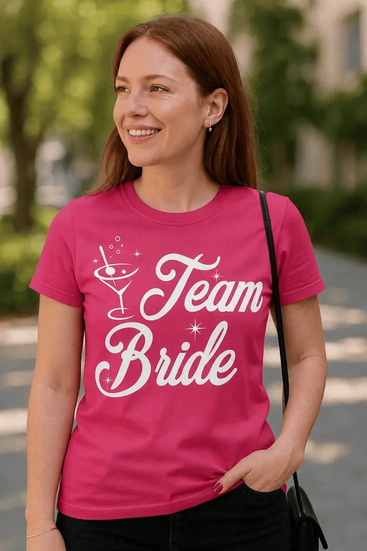 Morsom t-skjorte Team bride med glass med teksten Team Bride