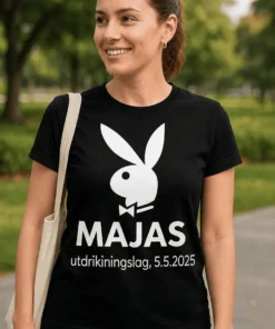 Morsom t-skjorte utdrikningslag med navn med personlig design til vennegjeng