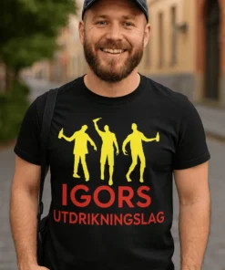 Morsom t-skjorte Utdrikningslag med navn med trykket IGORS UTDRIKNINGSLAG
