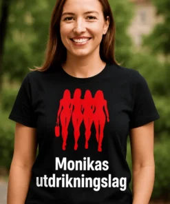 Morsom t-skjorte Utdrikningslag med navn med trykket Monikas utdrikningslag