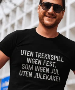 Morsom t-skjorte Uten trekkspill ingen fest med humoristisk trekkspillmotiv og norsk festtema