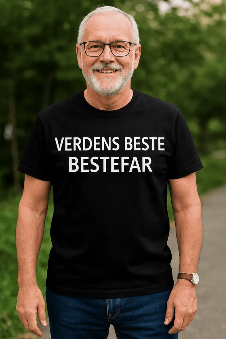 Morsom t-skjorte Verdens beste bestefar med teksten VERDENS BESTE BESTEFAR