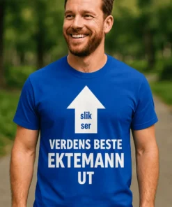 Morsom t-skjorte Verdens beste ektemann med teksten slik ser VERDENS BESTE EKTEMANN UT.