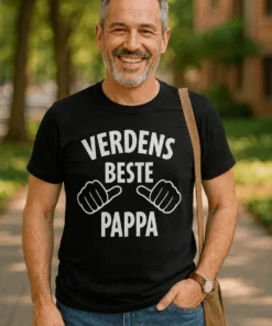 Morsom t-skjorte Verdens beste pappa med teksten VERDENS BESTE PAPPA