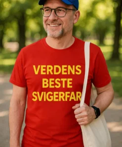 Morsom t-skjorte Verdens beste svigerfar med teksten VERDENS BESTE SVIGERFAR