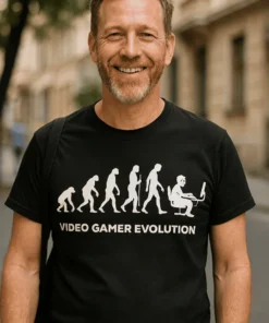 Morsom t-skjorte Video gamer evolusjon med trykket 11 VIDEO GAMER EVOLUTION